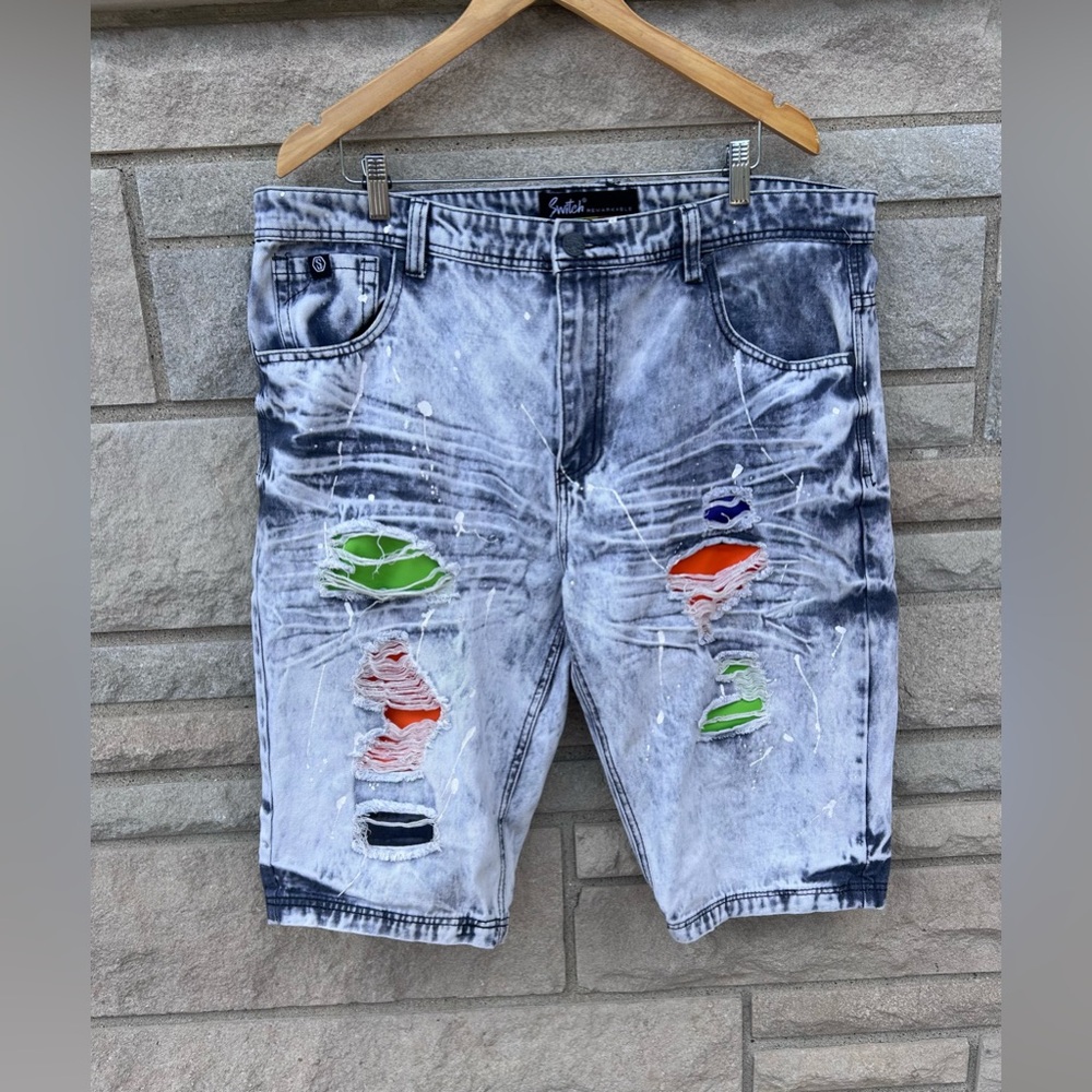 Switch Remarkable Denim Shorts Ripped Distressed Colored Detail Size 40